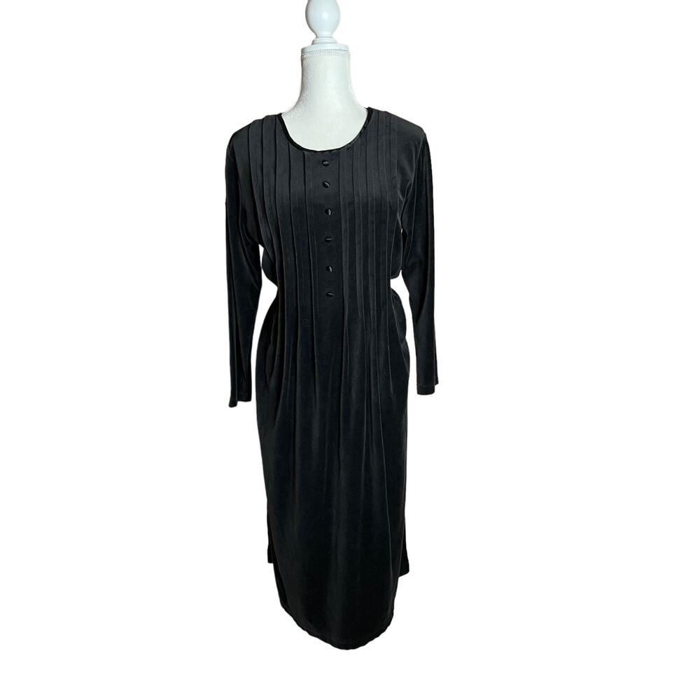 Vintage 90s fads Grunge black Velvet Modest Maxi Dress Long sleeve USA Sz L
